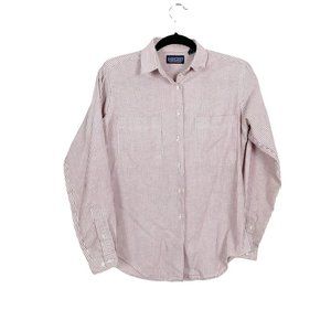 Lands' End Woman's Sz 6 Red and White Striped Button Up Collared‎ Career Shirt